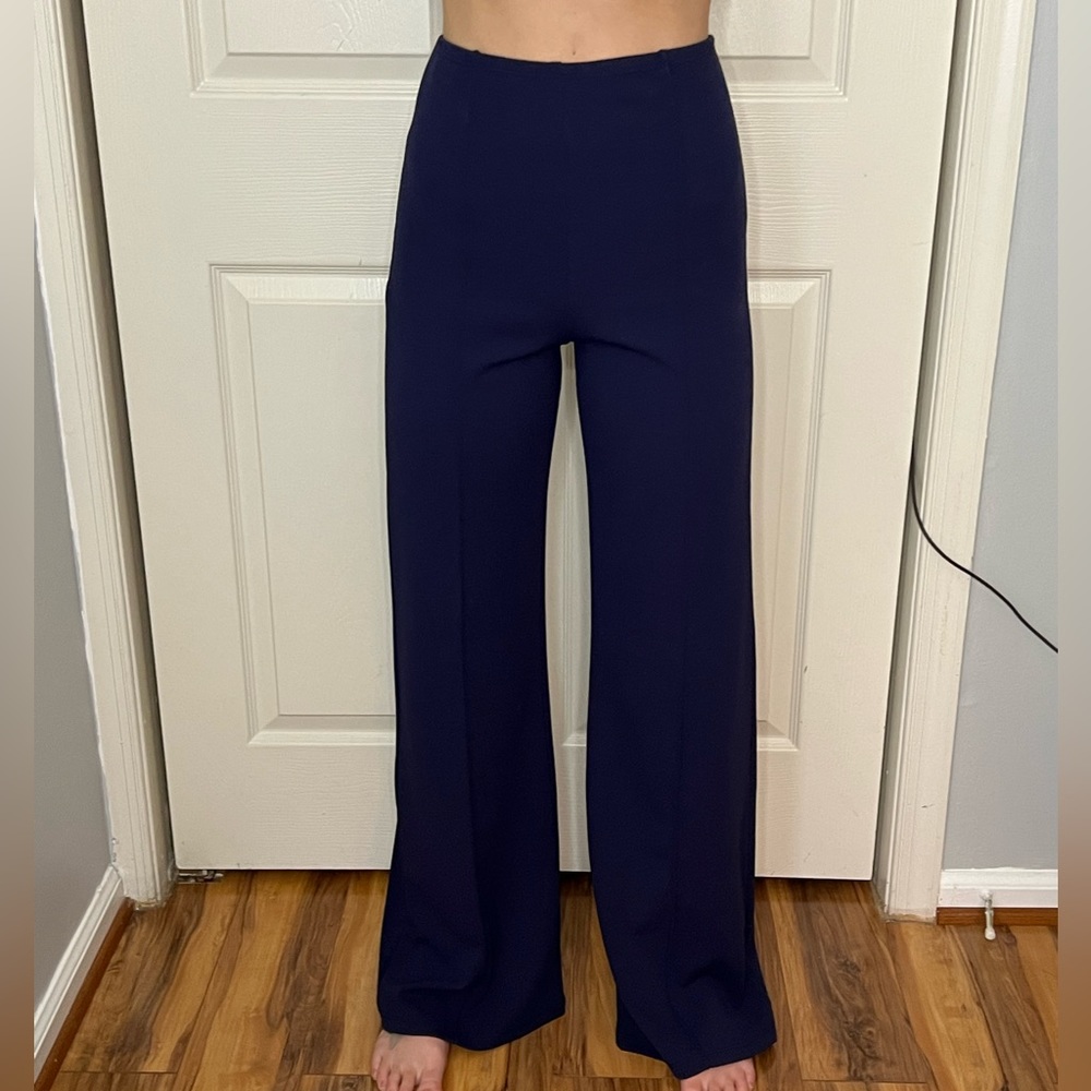 Wide leg navy dress pants